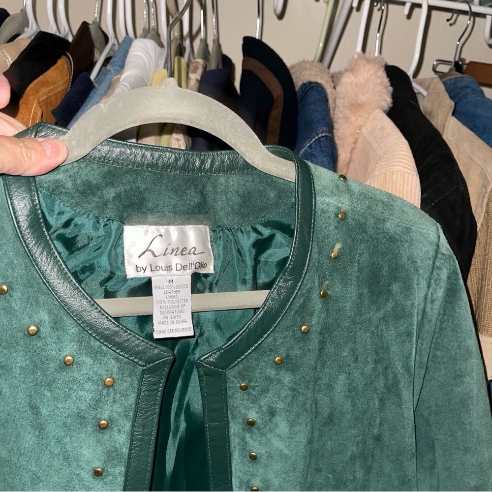 Linea Louis DellOlio Leather Studded Jacket Emerald Green Vintage Blazer Coat - Picture 11 of 11